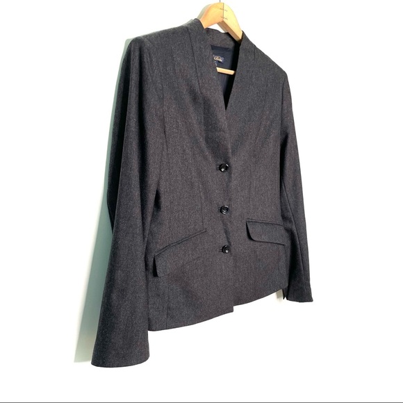 Brooks Brothers | Gray Cashmere Blend Button Down Collarless Fitted Blazer - Picture 2 of 6